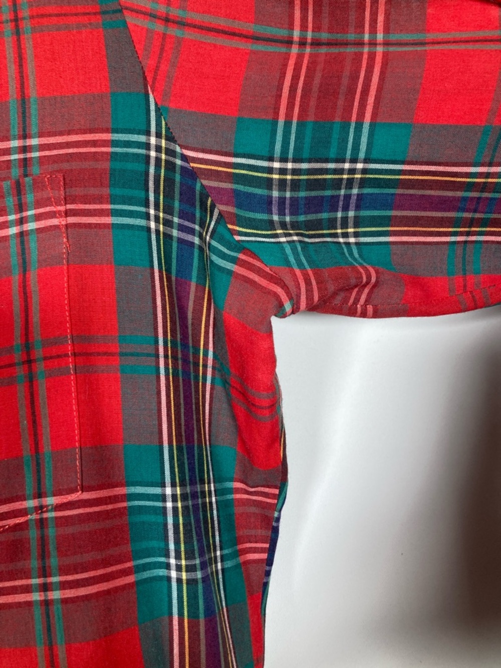 Vintage Lee 80s Red & Green Tartan Plaid Button Down Shirt L Preppy Academia - Picture 5 of 9